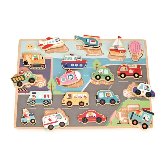 Dřevěné 3D puzzle Doprava, velké – Lelin
