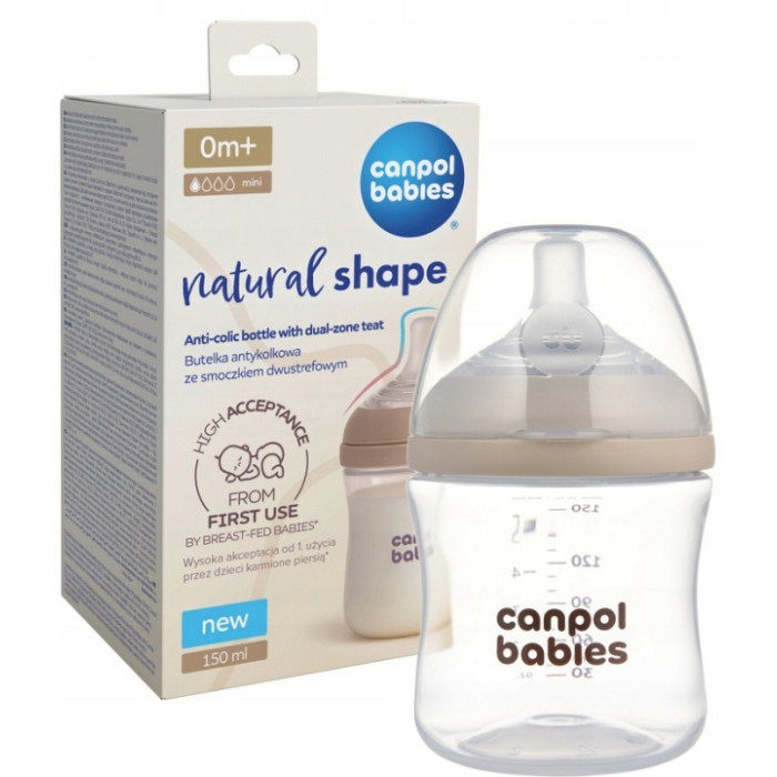 Natural Shape antikoliková fľaša 150 ml, 0m+,  silikónový cumlík, DuoFlex, bez BPA