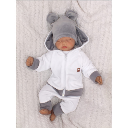 Z&Z Velúrová, semišková čiapočka s uškami Teddy, sivá, veľ. 68/74