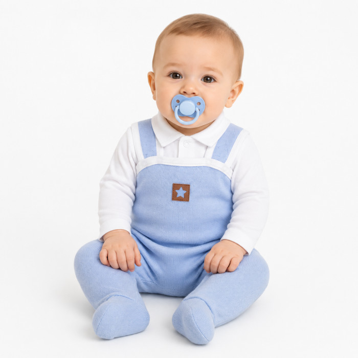 Baby Nellys 2-dielna súpravička Star, body dl. rukáv + pletené dupačky, modré, veľ. 68