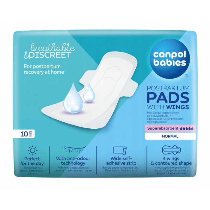Popôrodné vložky Canpol Babies - NORMAL s krídelkami, 10 ks v bal.