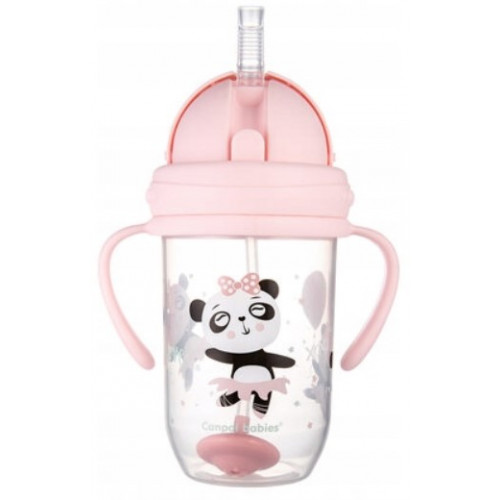 Canpol babies Nevylievací hrnček so slamkou a závažím Exotic Panda- ružový, 270 ml