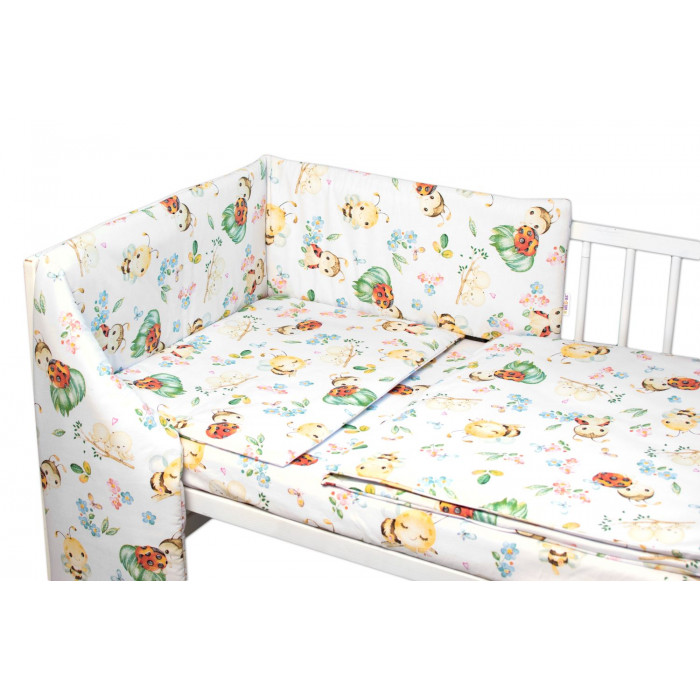 Mantinel s obliečkami Premium, 3D sada, Včielky a Lienky - biela, 120x90cm