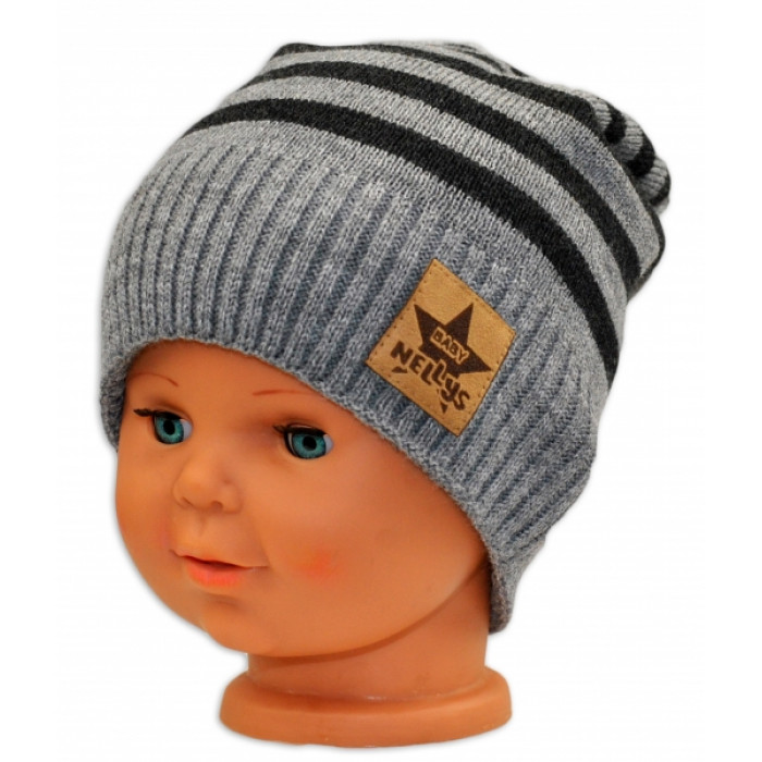 BABY NELLYS Jesenná/zimní prúžkovaná čiapka - sv.sivo/grafit BABY NELLYS Jesenná/zimní prúžkovaná čiapka - sv.sivo/grafit