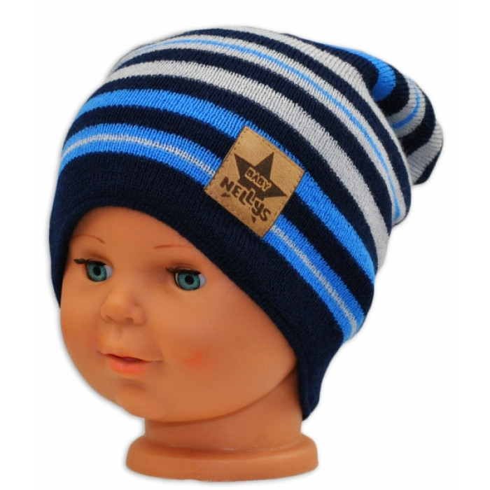 BABY NELLYS Jarná/jesenná prúžkovaná čiapka - granát/sv. modrá/sv. sivá BABY NELLYS Jarná/jesenná prúžkovaná čiapka - granát/sv. modrá/sv. sivá