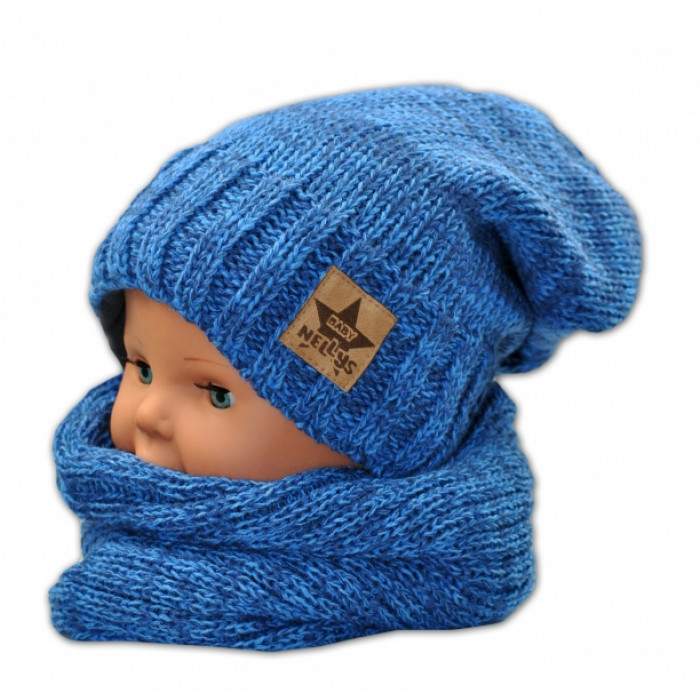 BABY NELLYS Jesenná/zimná čiapka s komínkem - modrá BABY NELLYS Jesenná/zimná čiapka s komínkem - modrá