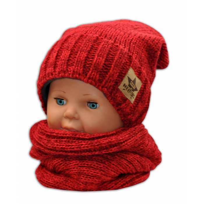 BABY NELLYS Jesenná/zimná čiapka s komínkem - červená BABY NELLYS Jesenná/zimná čiapka s komínkem - červená