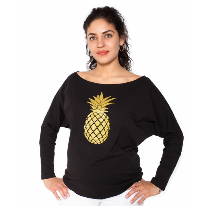 Be MaaMaa Tehotenská mikina, triko Ananas - čierné - M Be MaaMaa Tehotenská mikina, triko Ananas - čierné - M