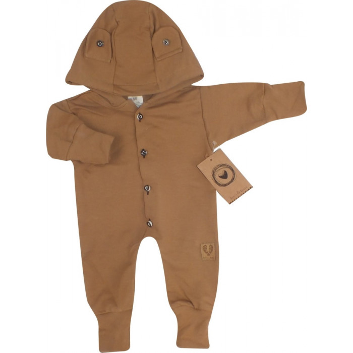Z & Z Detský teplákový overal s gombíkmi a kapucňou,  hnedý