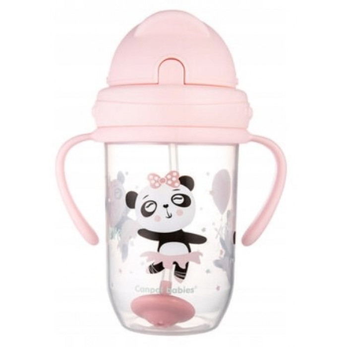 Canpol babies Nevylievací hrnček so slamkou a závažím Exotic Panda- ružový, 270 ml