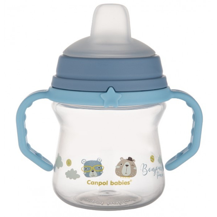 Nevylievací hrnček Canpol Babies s mäkkým náustkom - Bonjour, modrý, 150 ml