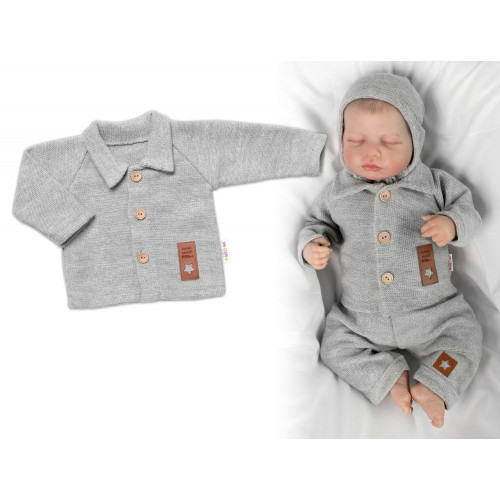 Pletený svetrík s gombíkmi Boy, Baby Nellys, sivý, veľ. 74