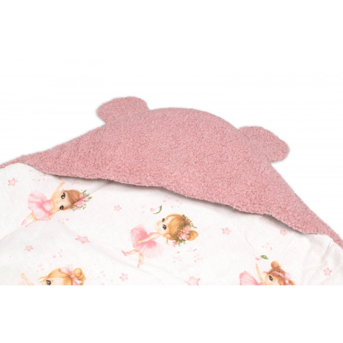 Baránková zavinovačka s kapucňou bavlna/baránok, Teddy Boucle - Balerína, pudrovo ružová
