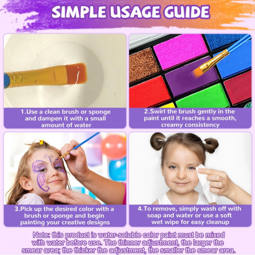 Detská sada trojitých farieb na tvár so štetcom 12ks