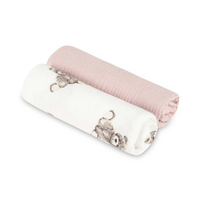 Mušelínové plienky krešované 60×75 cm Teddy Pink – sada 2 ks