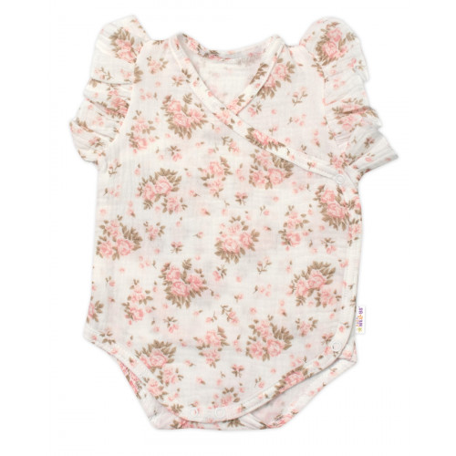 Zavinovacie body, kraťasky + čelenka, mušelín, Pivonky, Baby Nellys, smotanové, veľ. 86
