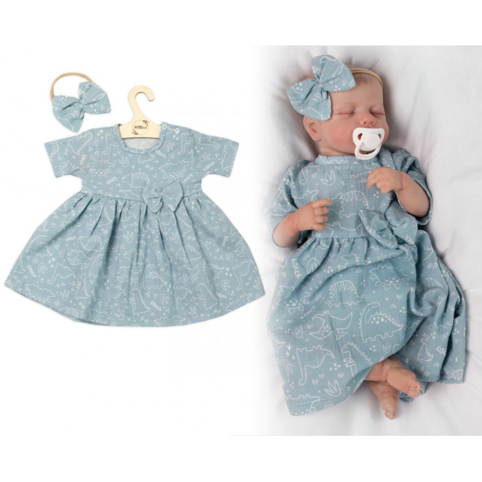 Mušelínové šatôčky + čelenka 2-dielna sada Dino, Baby Nellys, mätové, veľ. 80