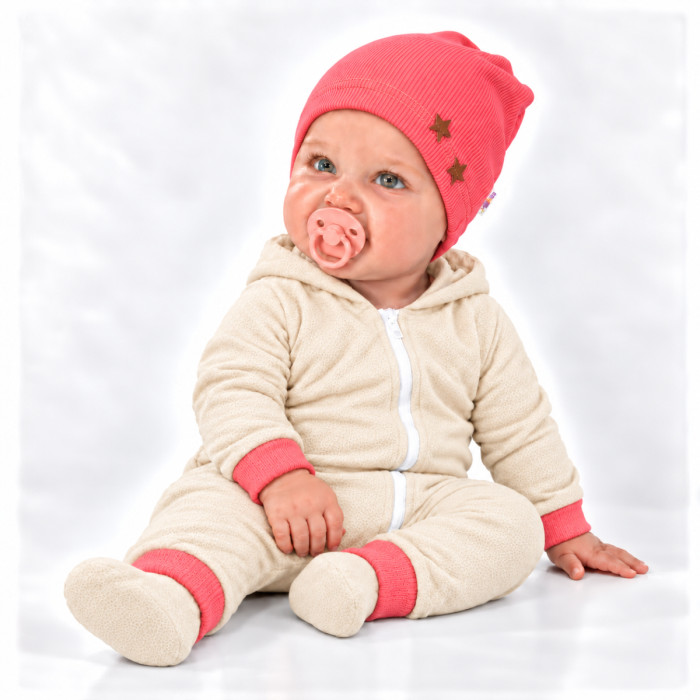 Baby Nellys Rebrovaná čiapka Hviezdičky - koralová