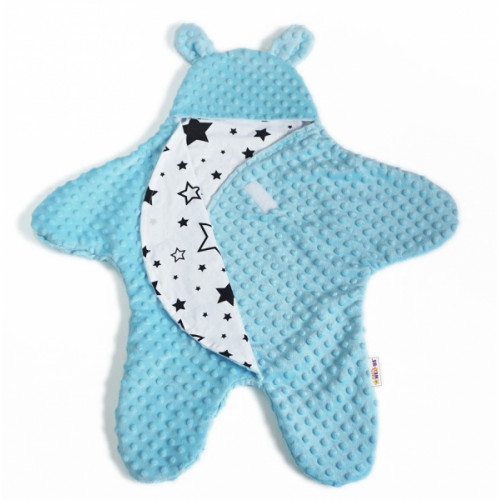 Baby Nellys Fusak, spacáček do autosedačky alebo kočíka s uškami, Minky - sv. modrý