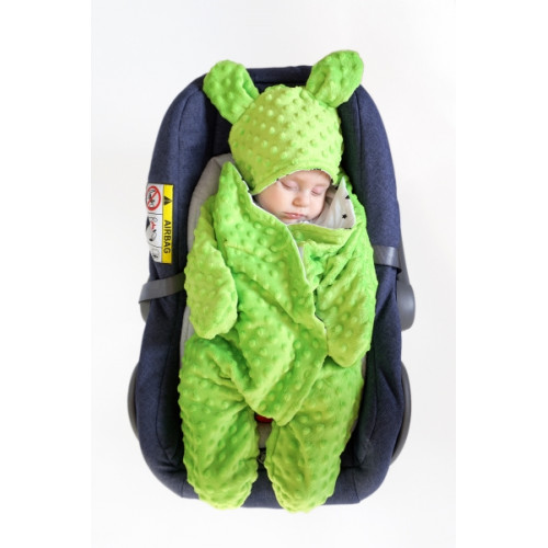 Baby Nellys Fusak, spacáček do autosedačky alebo kočíka s uškami, Minky - sv. modrý