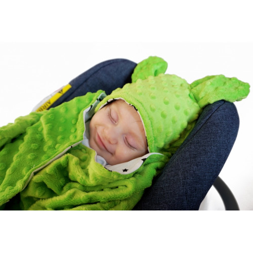Baby Nellys Fusak, spacáček do autosedačky alebo kočíka s uškami, Minky - sv. modrý