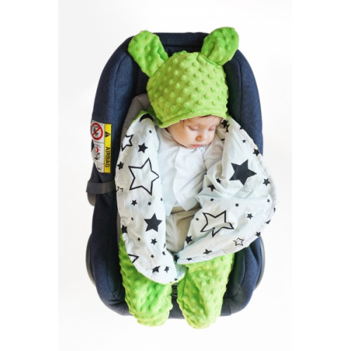 Baby Nellys Fusak, spacáček do autosedačky alebo kočíka s uškami, Minky - sv. modrý