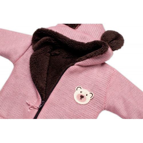 Oteplená pletená bundička Teddy Bear, Baby Nellys, dvojvrstvová, ružová