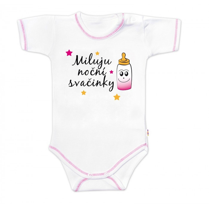 Body krátky rukáv s vtipným textom Baby Nellys, Miluju noční svačinky, holka