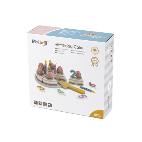 Drevená narodeninová torta Viga – jahodová – krájací set 26 ks