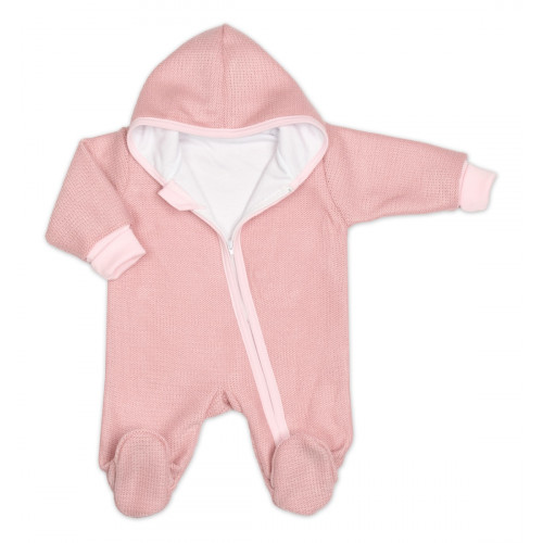 Pletený overal s kapucňou, CUTE - púdrovo růžová, veľ. 62
