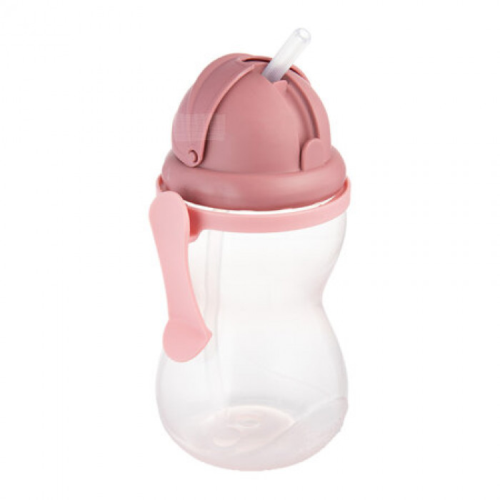 Detská fľaša so silikónovou slamkou, 370 ml, ružový