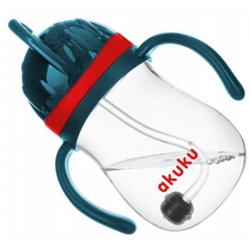 Fľaša so slamkou a závažím - modro/červený, 280 ml