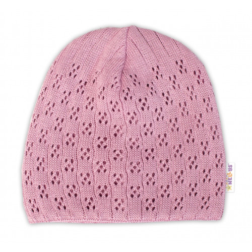 Dvojvrstvová ažúrková čiapka, bavlna, Baby Nellys - púdrová