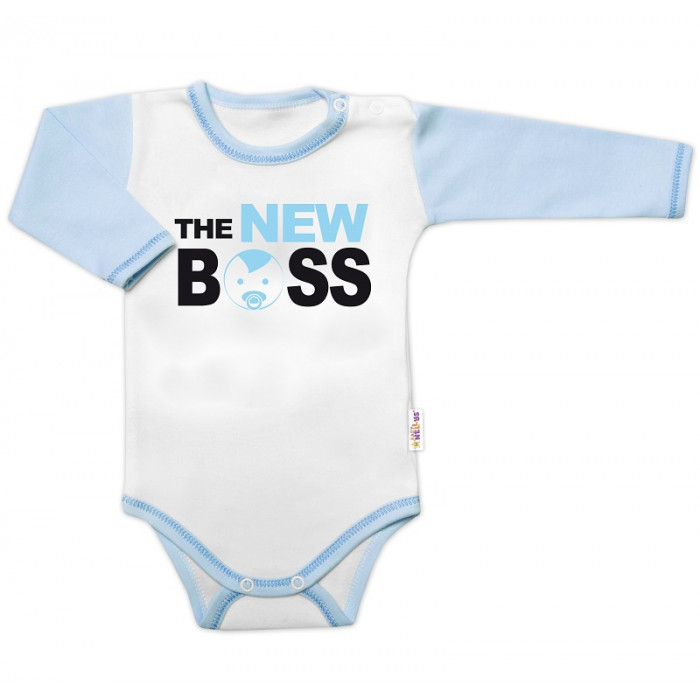 Body dlhý rukáv s vtipným textom Baby Nellys, The New Boss, veľ. 86, chalan