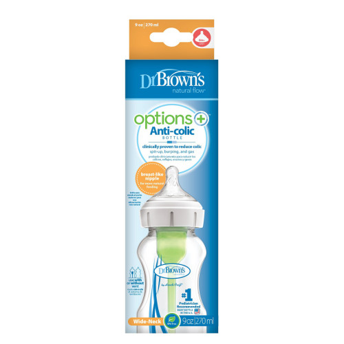 Antikoliková dojčenská fľaša s ventilom, Dr Brown’s Options+ fľaša široké hrdlo, 270ml