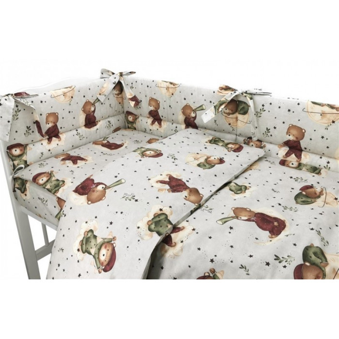 Mantinel s obliečkami, 3D, bavlna, Teddy and Moon - béžová, 135 x 100 cm