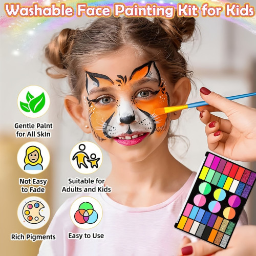 Veľká detská kreatívna sada farieb na telo a tvár 54 farieb