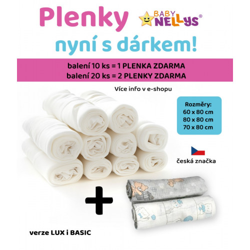 Kvalitné bavlnené plienky TETRA LUX 60x80cm, 10ks v bal. + 1 ks zadarmo