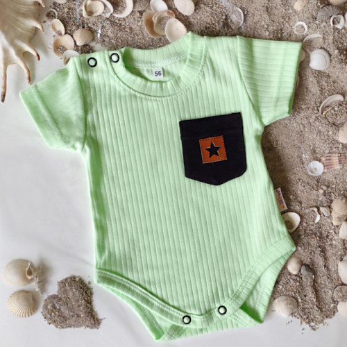 Bavlnené rebrované body s kapsičkou, kr. rukáv, Summer Boy - zelené