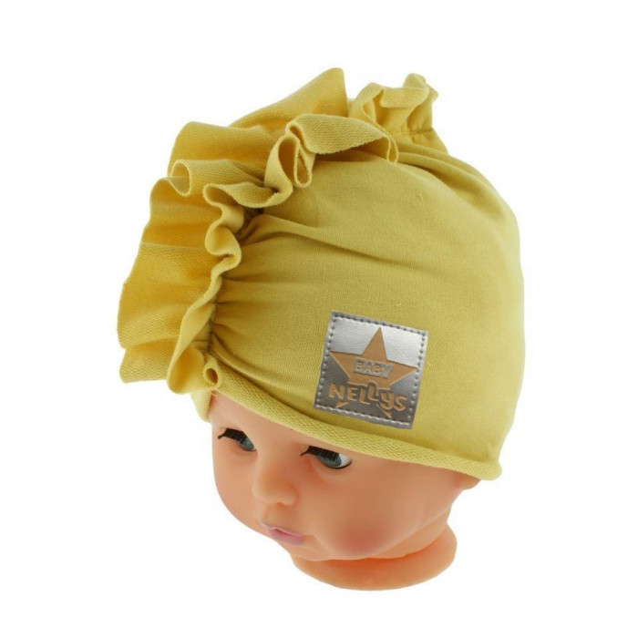 Baby Nellys Jarná/jesenná bavlnená čiapka - turban, horčicová