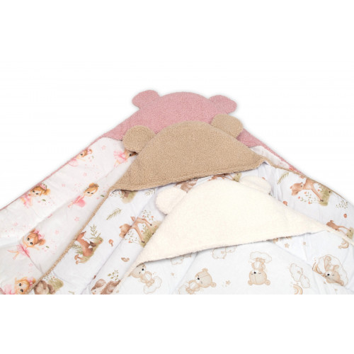 Baránková zavinovačka s kapucňou bavlna/baránok, Teddy Boucle - Srnka smotana