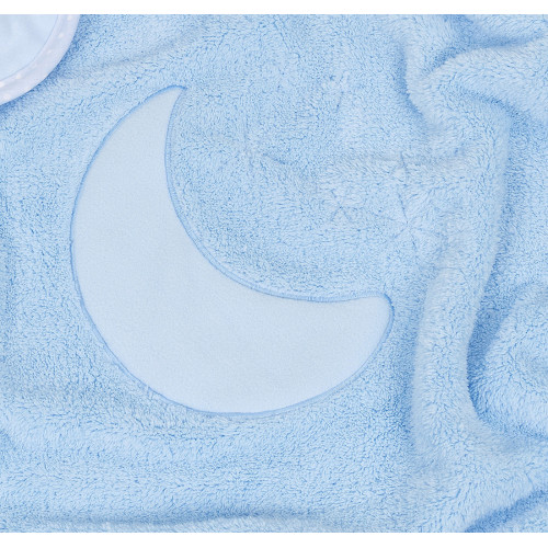Obojstranná chlpáčková dečka s vyšívkou 75 x 90 cm, Mesiac, modrá
