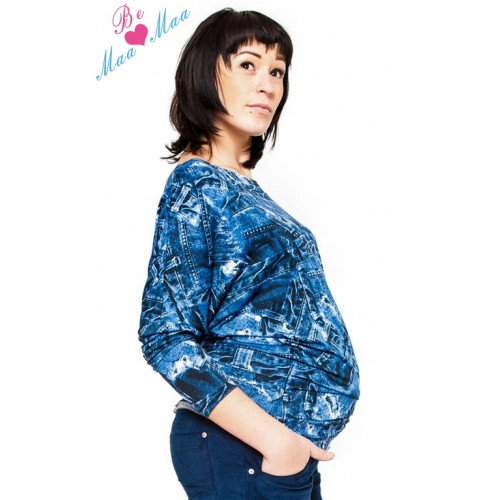 Be MaaMaa Tehotenské štýlové tričko, blúzka s JEANS vzorom,  vel. L/XL