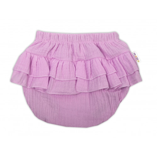 Baby Nellys 3-dielna mušelínová súpravička, body, kraťasky+čelenka GIRL, lila