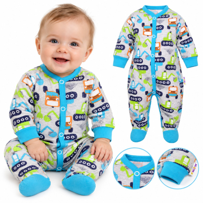 Baby Nellys Overal Bager so vzorom, zapínanie uprostred, sivý