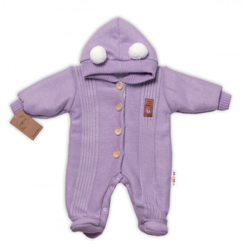 Baby Nellys Pletená kombinéza/overal LUX STAR s kožúškom - dvojvrstvová, fialová, veľ. 74