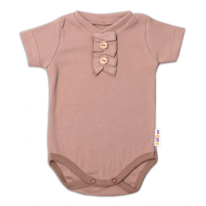 Baby Nellys Dojčenské rebrované body s gombíkmi kr. rukáv, Girl - hnedé, veľ. 80