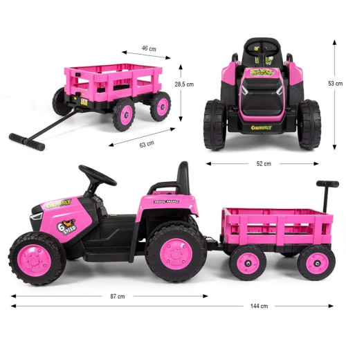 Elektrický traktor s prívesom Rolly 12V, detské autíčko na akumulátor, ružový
