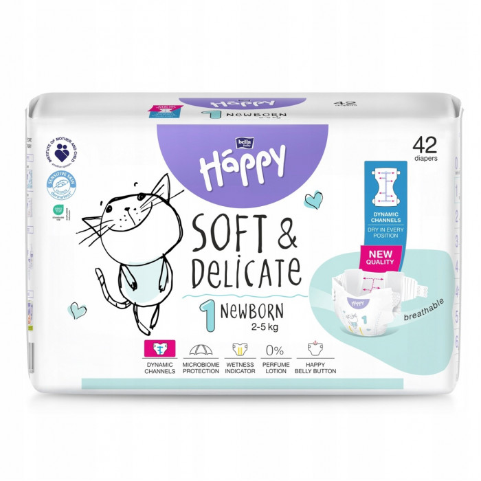 Detské plienky pre novorodencov, Happy Soft & Delicate Newborn 1 (2-5 kg) – jemné