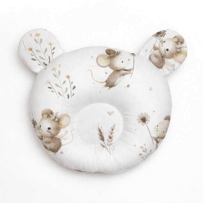 Bavlnený tvarovaný vankúšik Malá myška, biela/sivá